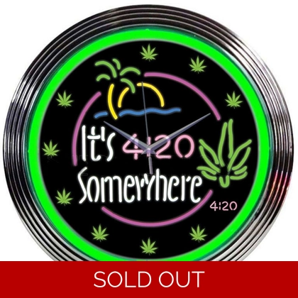 It's 420 Somewhere Neon Clock / Weed Medical Marijuana Wall Clocks